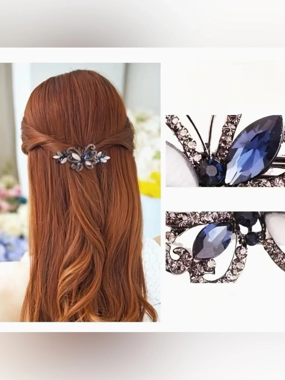 Rhinestone Embellished Butterfly Barrette Hair Clip Barrette Gorgeous New Modern - Picture 7 of 8